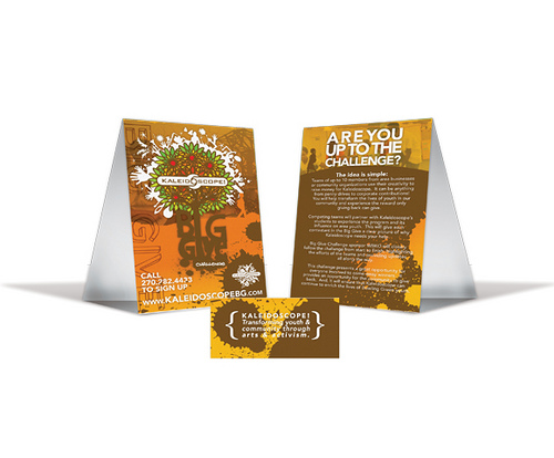 Table Tent to promote Kaleidoscope's Big Give