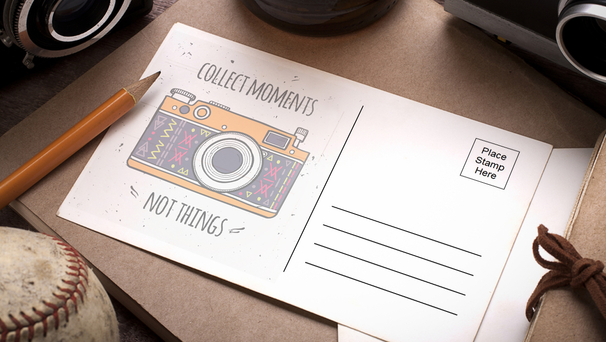 Be mindful of the space available in your postcard Camera postcard with enough space for text
