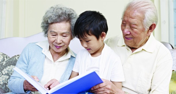 Grandparents telling a story