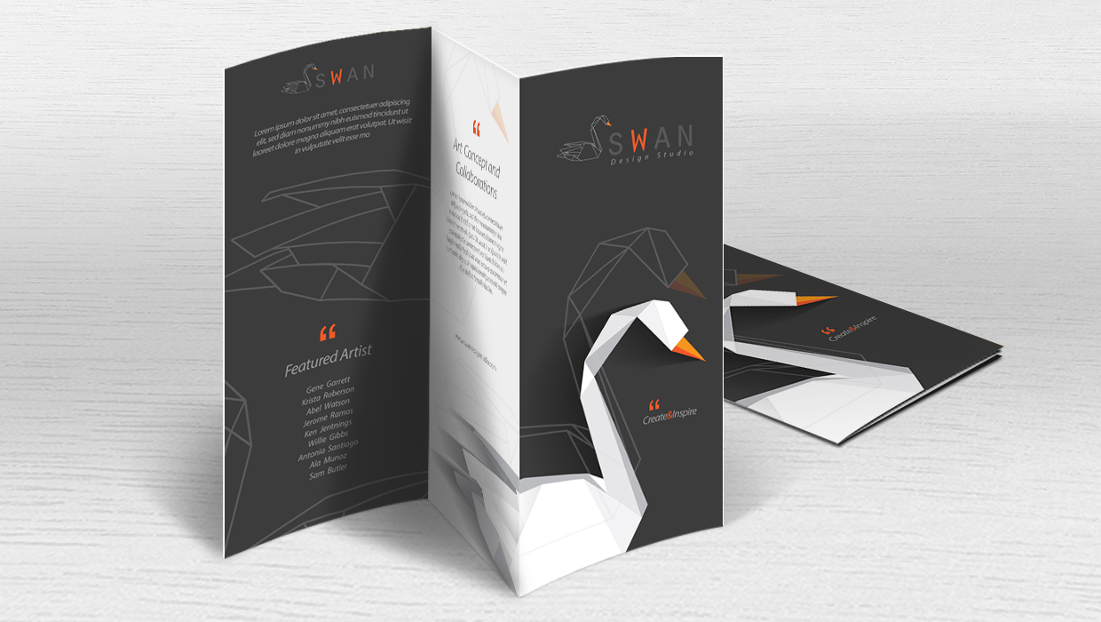 Multi-fold minimalist brochure with swan