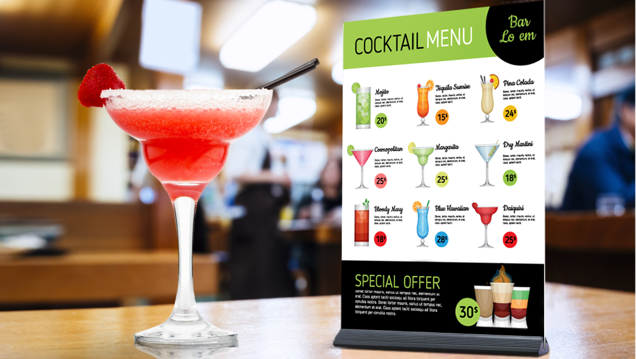 Even illustrations of drinks suddenly look so much better when printed right. bar menu example