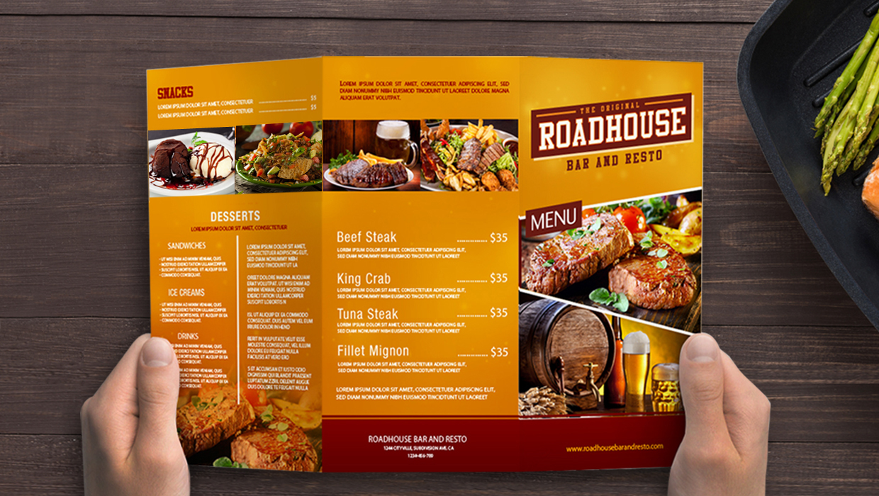 Good print quality allows better control over the intended effects of menu designs. Bar and restaurant menu example