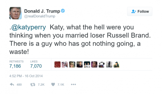 RealDonaldTrump tweets to KatyPerry