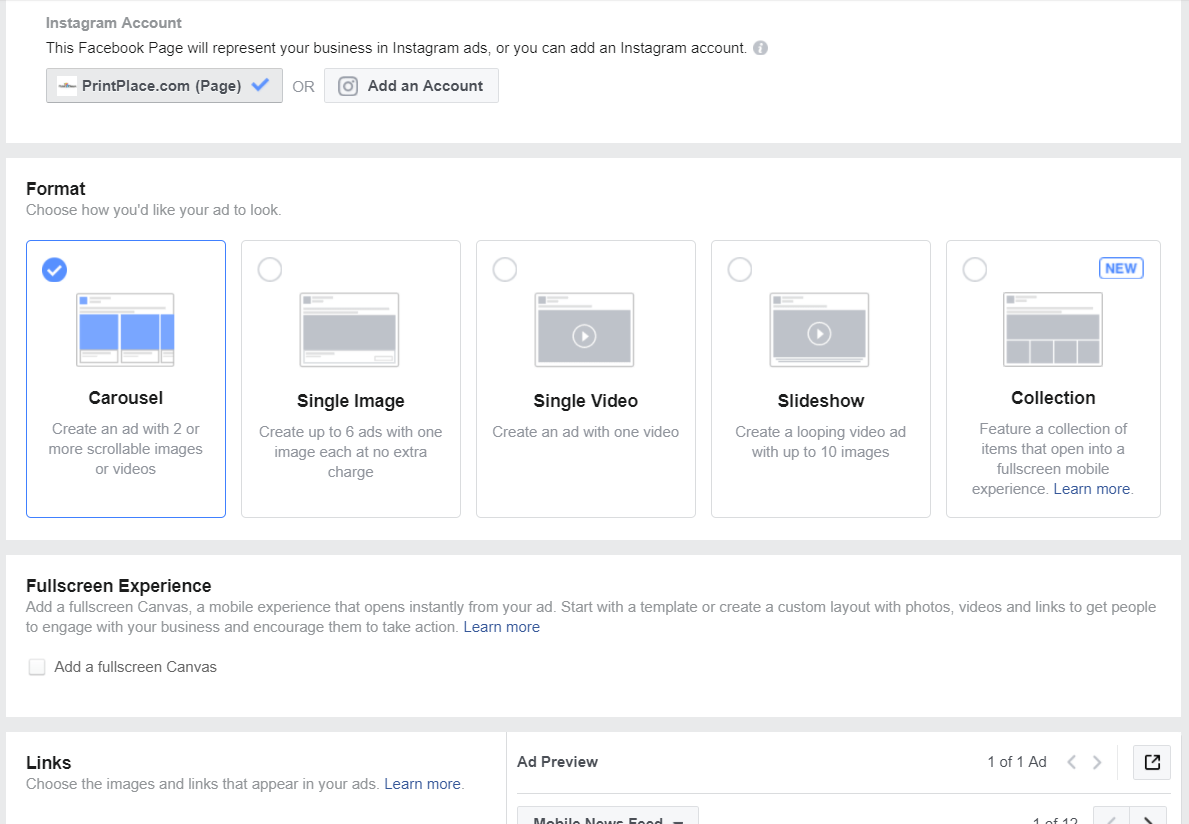 Facebook advertising formats